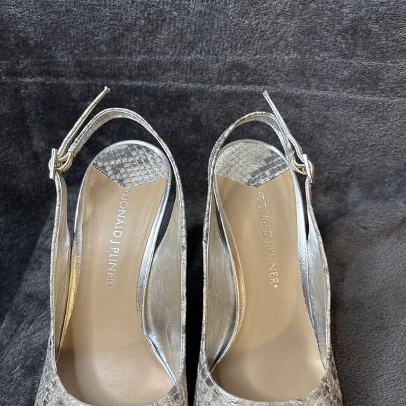 Donald J Pliner Heels Size 8M Gold Shimmer Snakeskin Slingback Allie Peep Toe - Picture 16 of 16